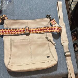 The Sak Cream Crossbody Bag with Beaded Accents